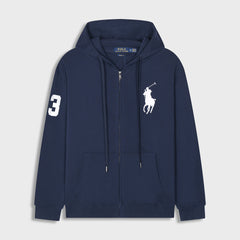 Ralph Lauren Men's Hooded Zip Cardigan – Embroidered Polo Style Sweatshirt Jacket