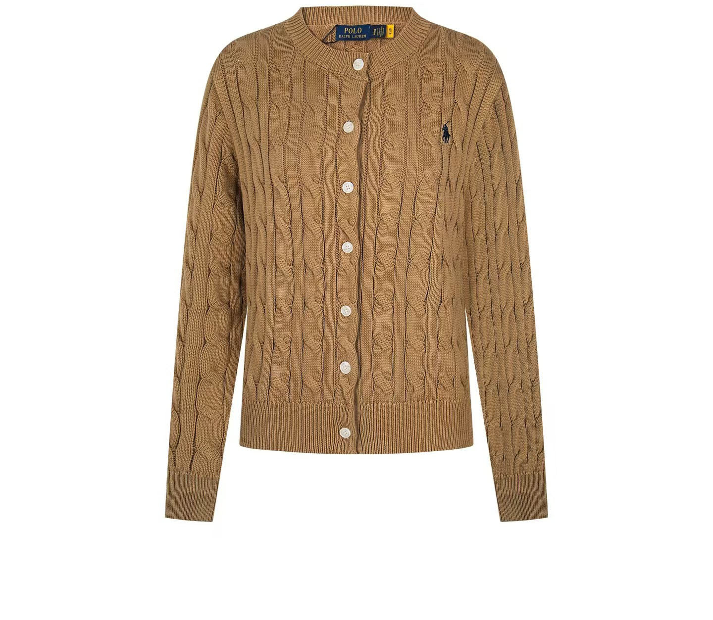 Ralph Lauren Women's Cable Knit Crew Neck Cardigan – Classic Long Sleeve Sweater