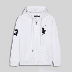 Ralph Lauren Men's Hooded Zip Cardigan – Embroidered Polo Style Sweatshirt Jacket