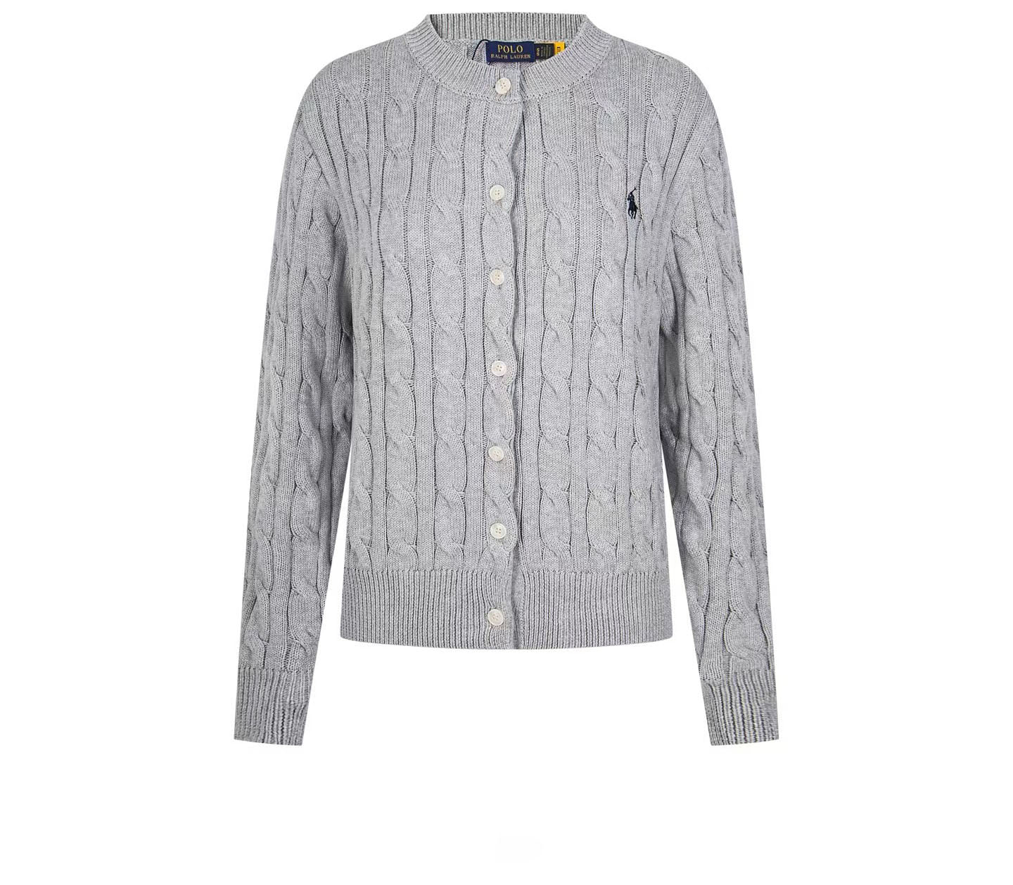 Ralph Lauren Women's Cotton Cable Knit Cardigan – Crew Neck Button-Up Sweater