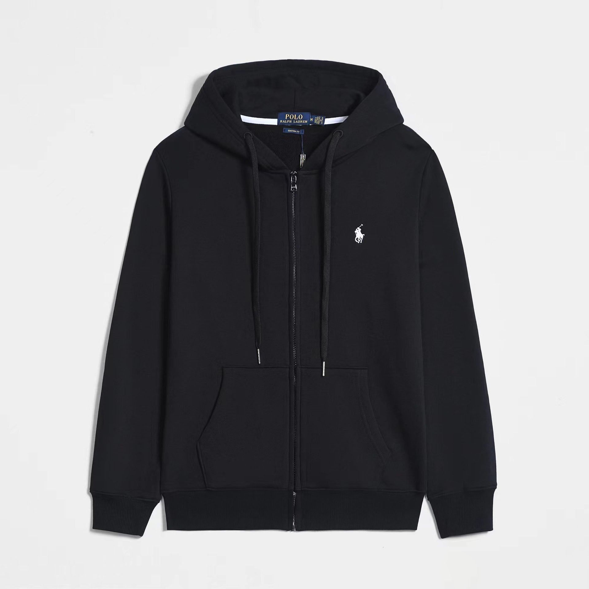 Ralph Lauren Classic Cotton Zip Hoodie – Solid Color Embroidered Casual Jacket