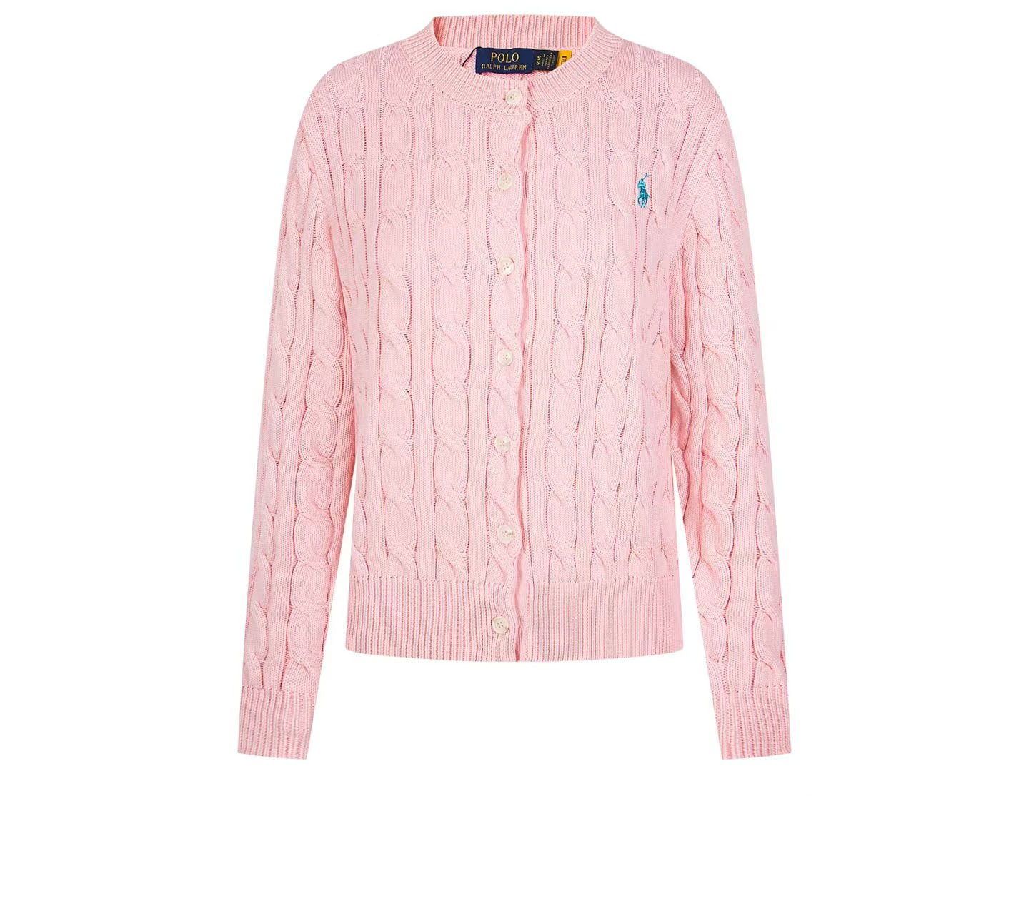 Ralph Lauren Women's Cotton Cable Knit Cardigan – Crew Neck Button-Up Sweater