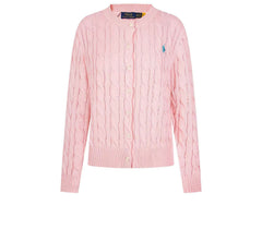 Ralph Lauren Women's Cotton Cable Knit Cardigan – Crew Neck Button-Up Sweater