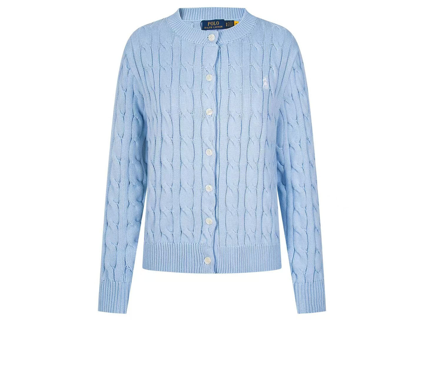 Ralph Lauren Women's Cotton Cable Knit Cardigan – Crew Neck Button-Up Sweater