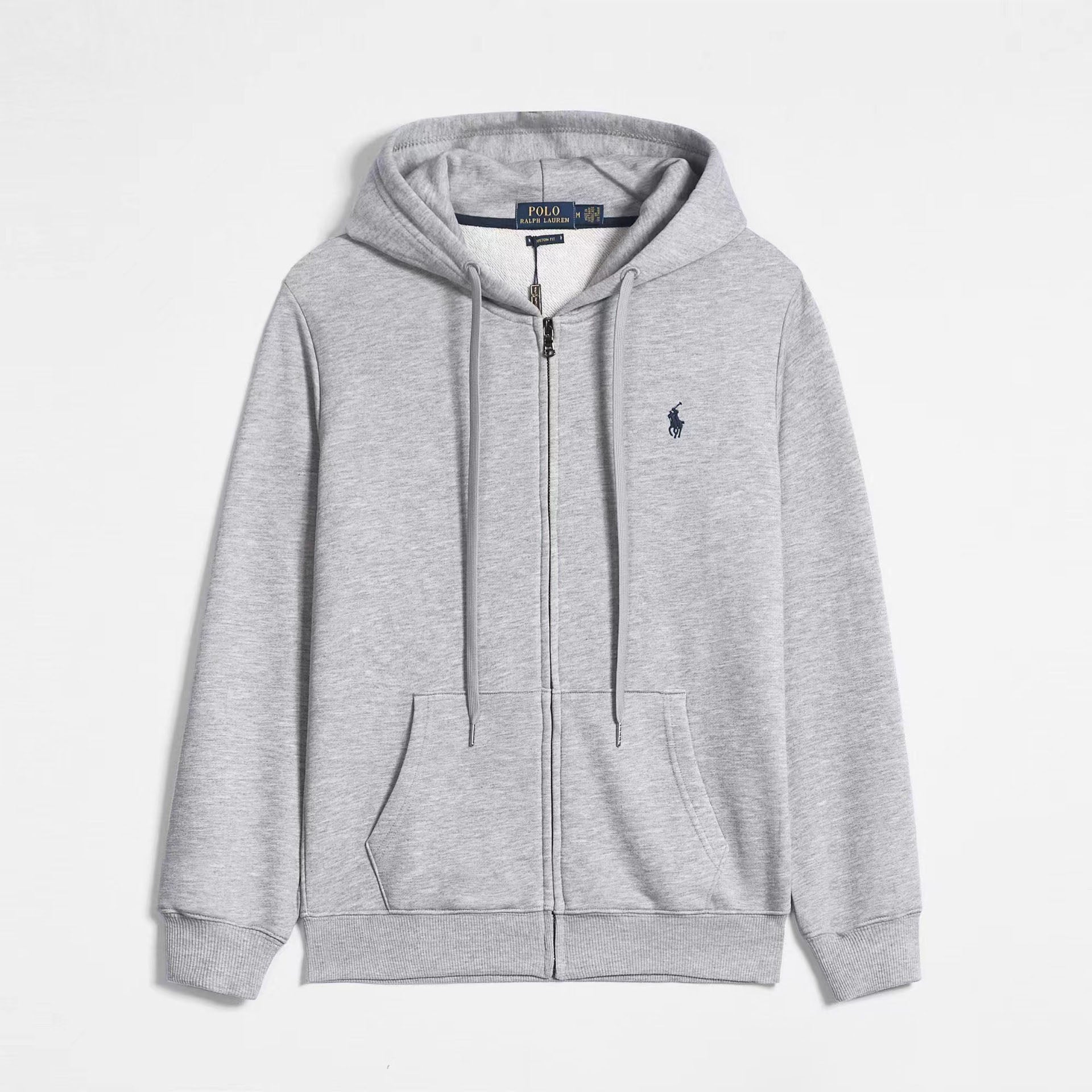 Ralph Lauren Classic Cotton Zip Hoodie – Solid Color Embroidered Casual Jacket