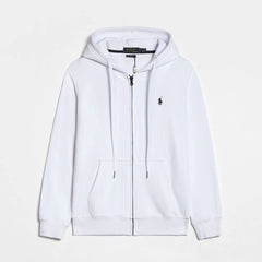 Ralph Lauren Classic Cotton Zip Hoodie – Solid Color Embroidered Casual Jacket