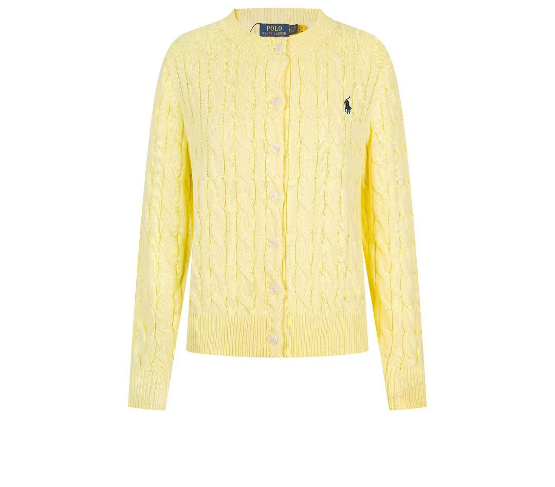 Ralph Lauren Women's Cotton Cable Knit Cardigan – Crew Neck Button-Up Sweater