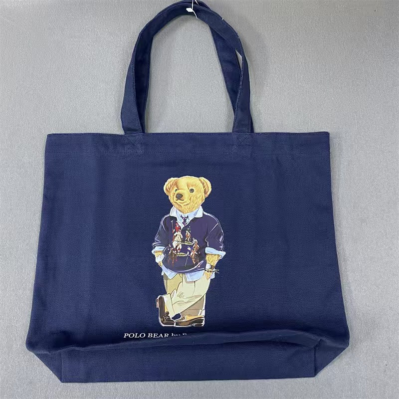 Navy Blue Polo Bear Canvas Tote Bag