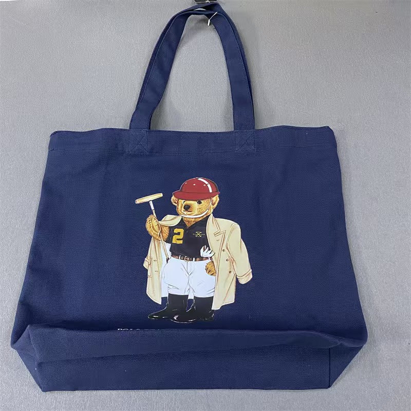 Navy Blue Polo Bear Canvas Tote Bag